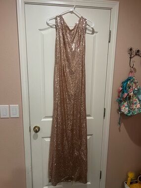 Sequin Sleeveless Rose Gold Evening Gown